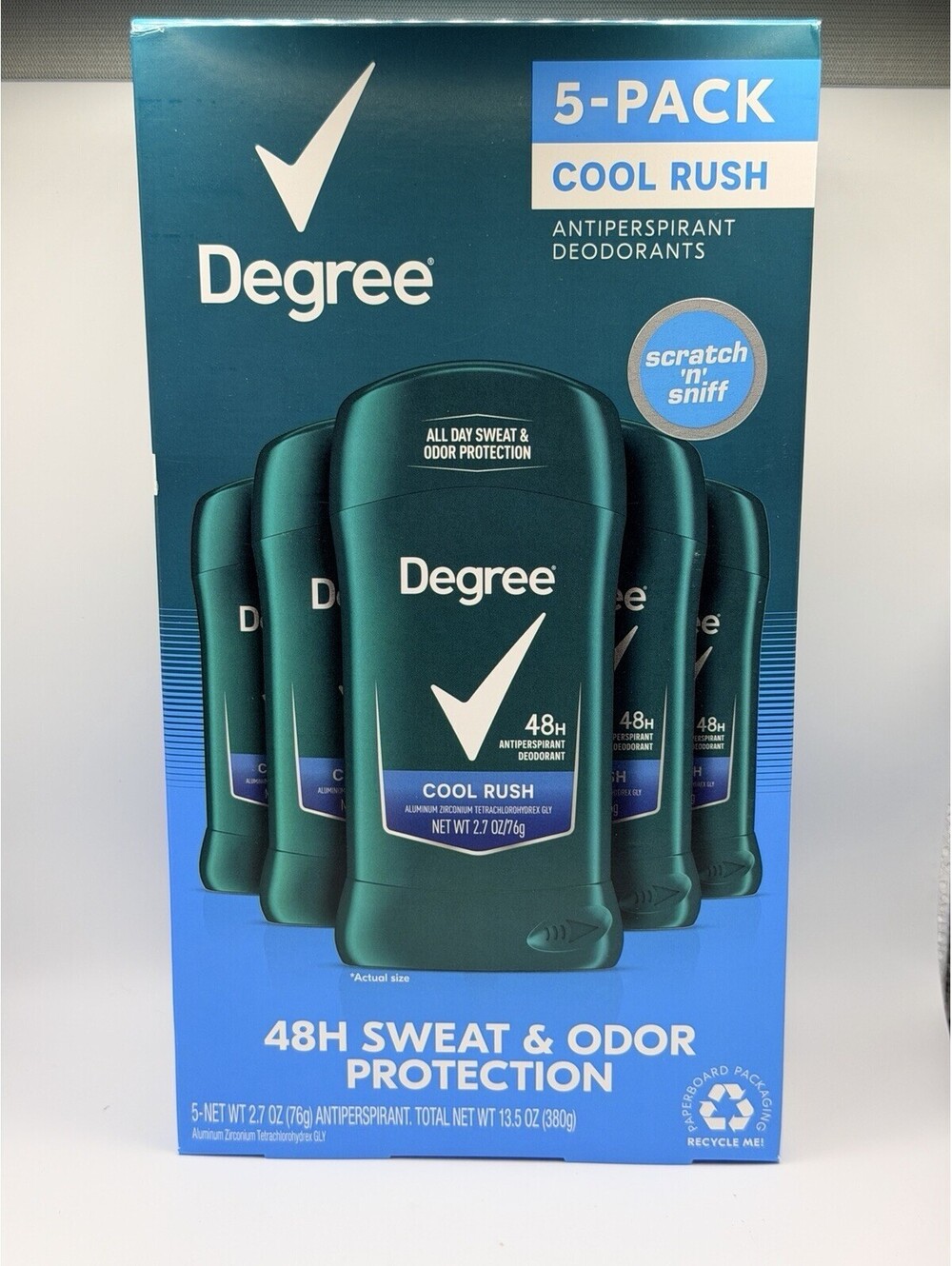 Degree Anti-Perspirant Deodorant 48 Hour Cool Rush 2.7 Ounce 5 Pack New & Sealed